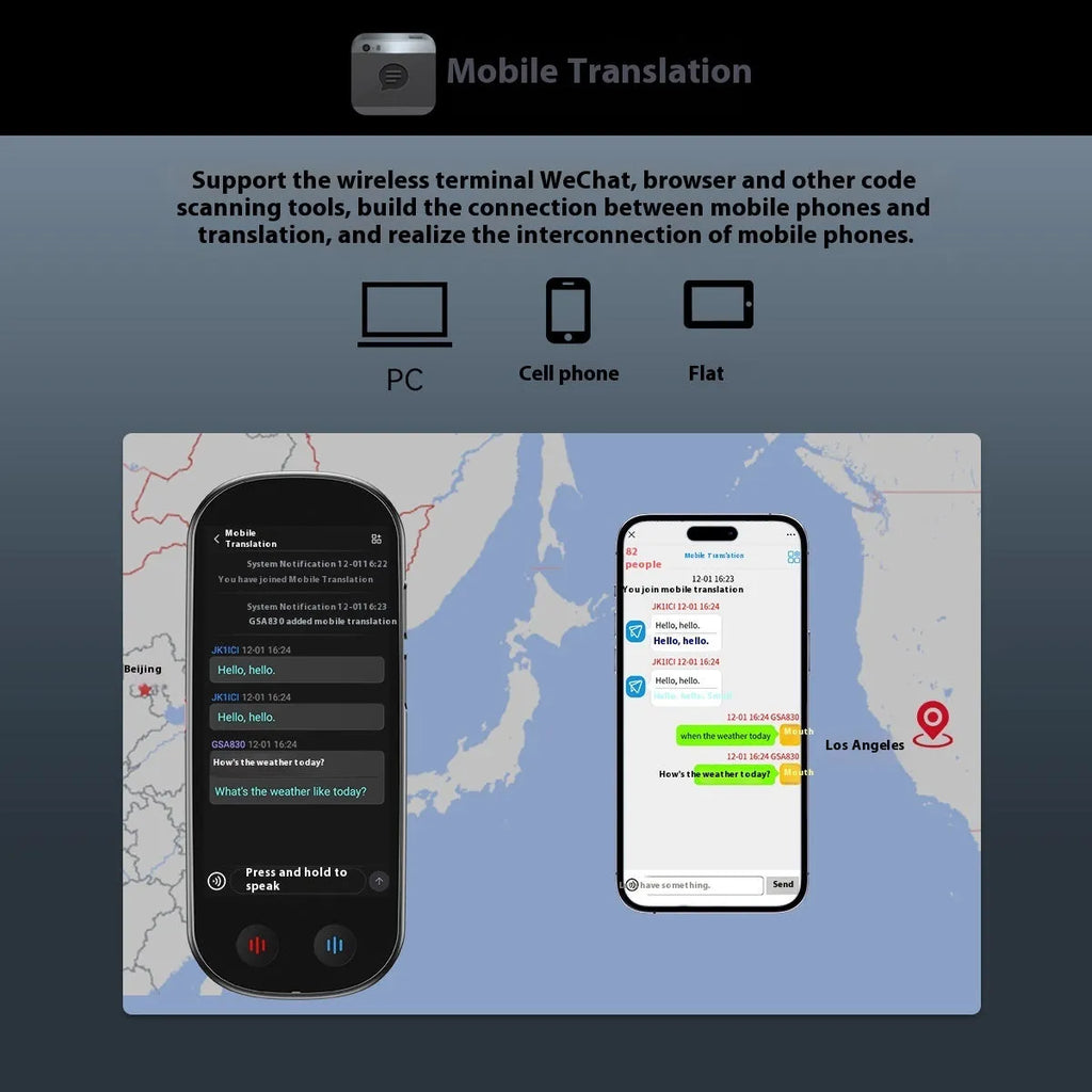 Black multi-language simultaneous interpretation translator with lanyard and charging cable