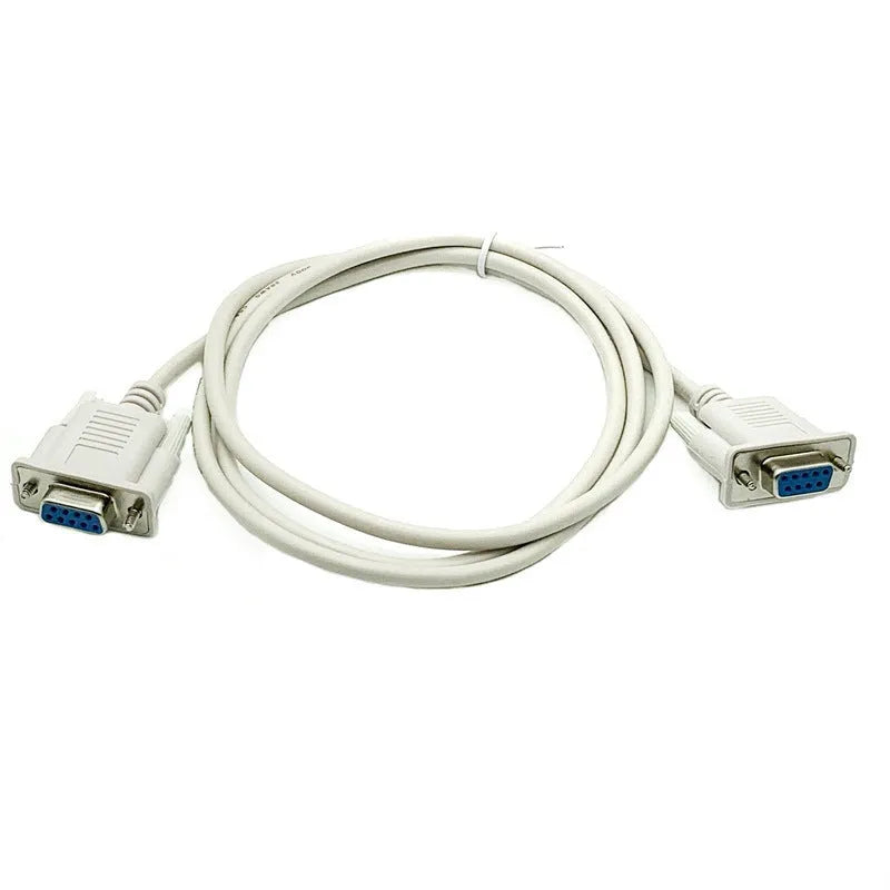 Female-to-female DB9 RS232 serial cable 1.5 metres long in milky white colour