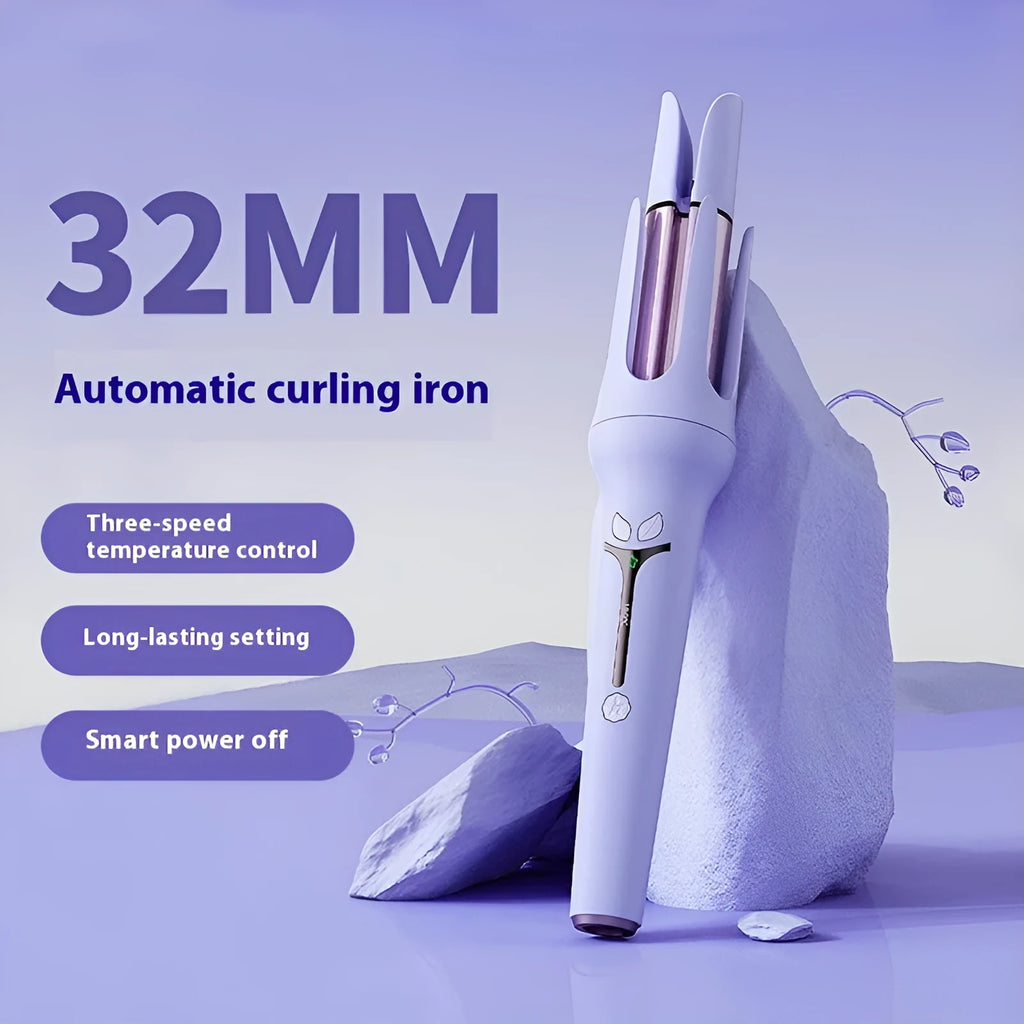 32mm automatic hair curler with anion technology in light purple colour with styling clips
