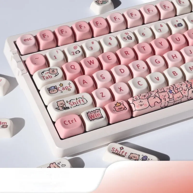 Pink PBT keycap with a detailed fragrant pig design on the top and sides for mechanical keyboards.