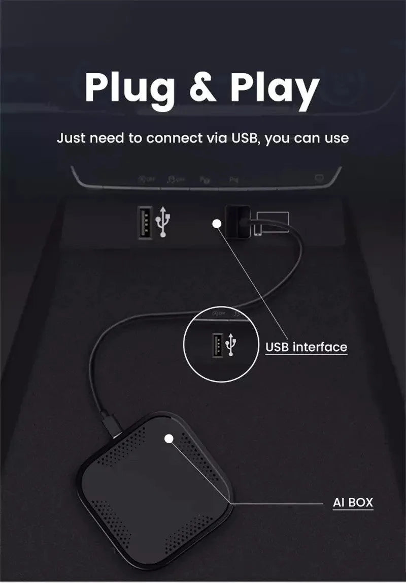 Black plastic CarPlay box with data cable for Android car DVD systems