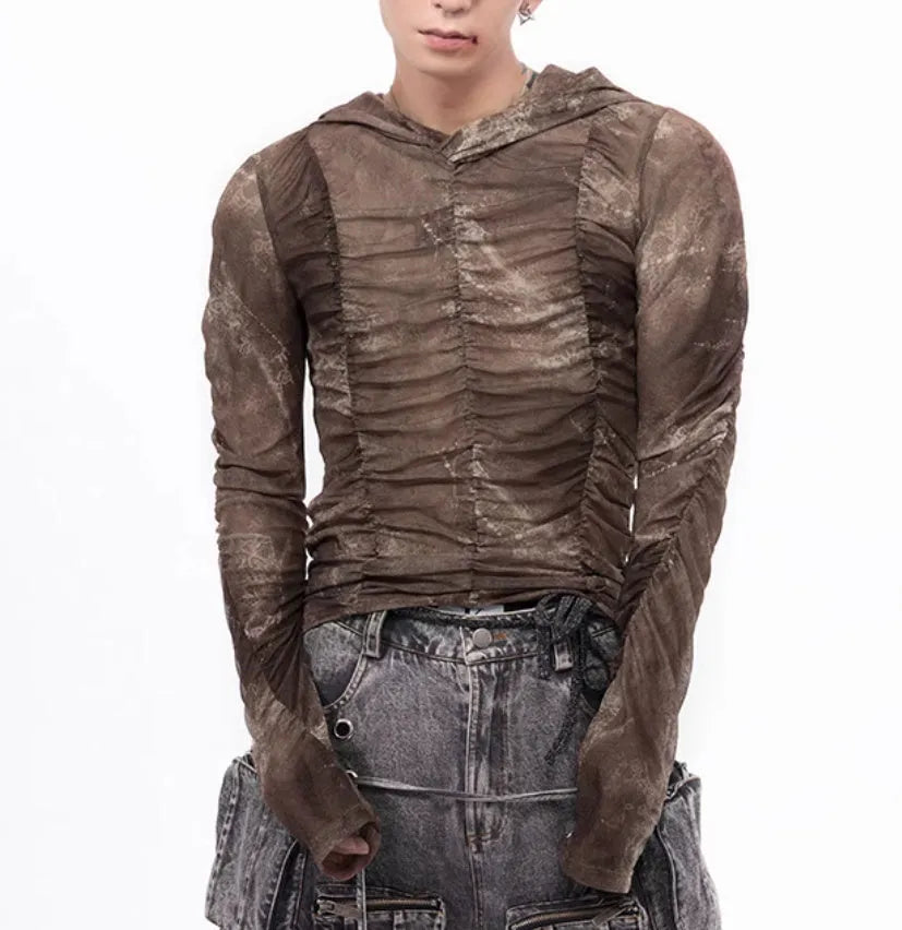 Boys' lightweight ice silk printing pleating inner wear shirt in pictured colour on hanger.