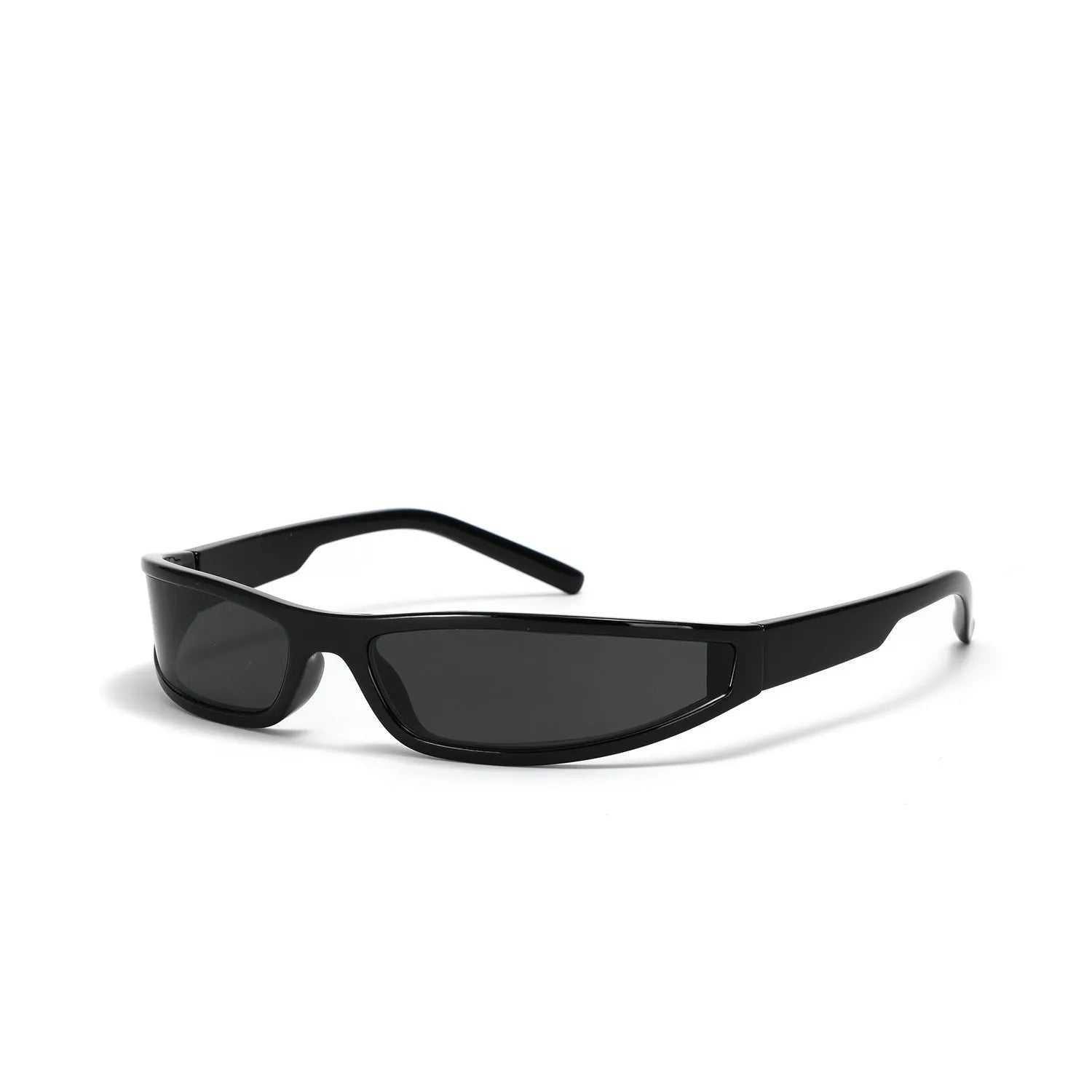 Female narrow frame future style sunglasses in bright black and gray colour option