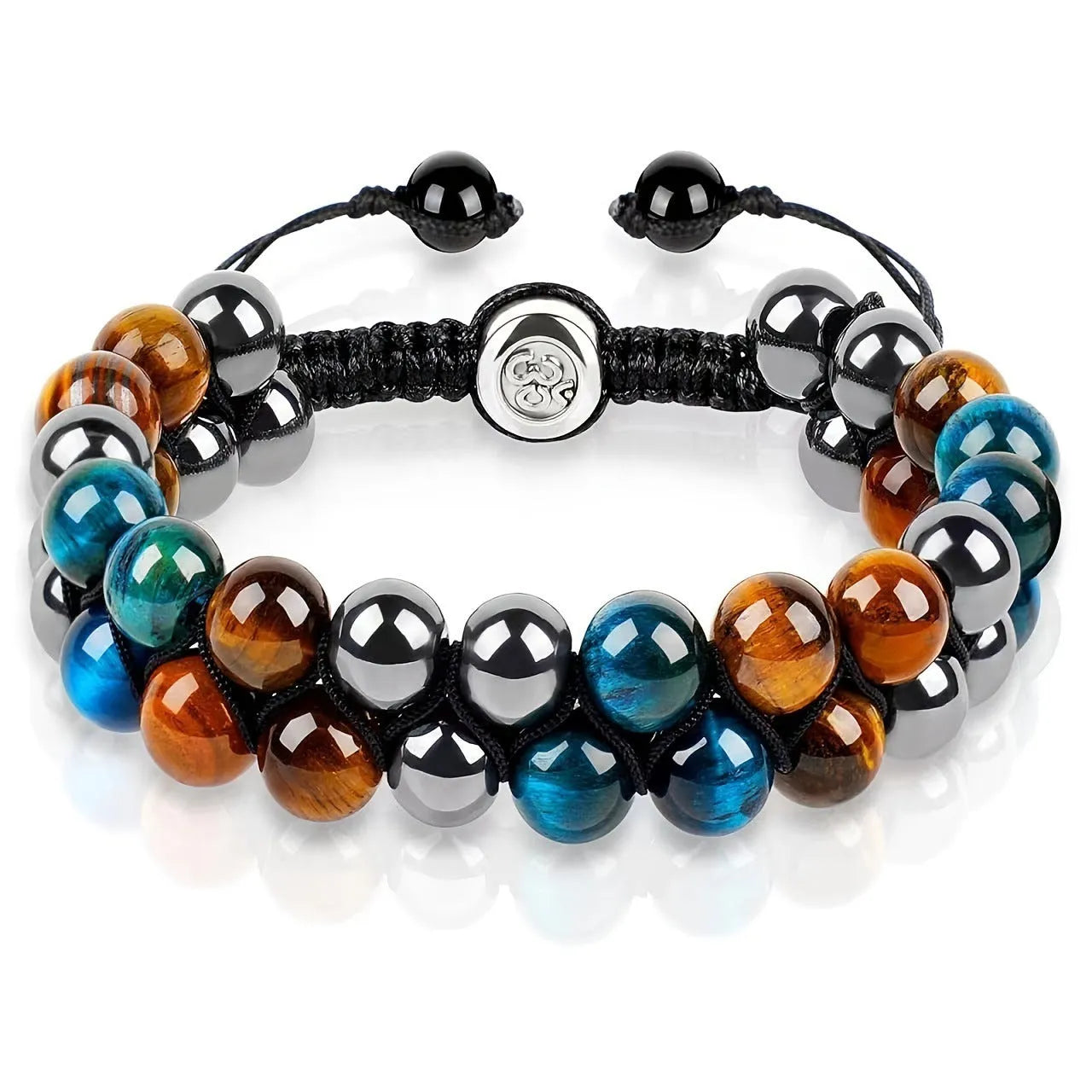 Unisex tiger's eye stone bracelet with alloy construction in multiple colour variations