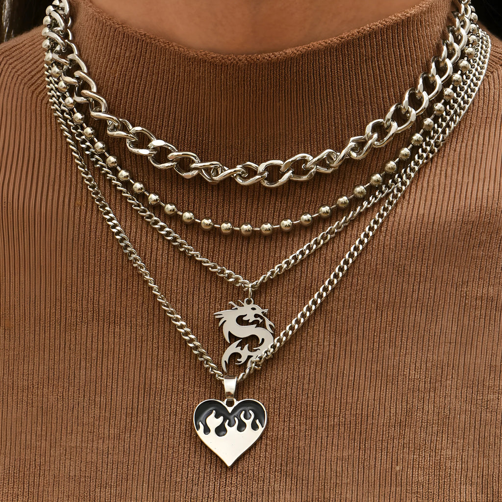 Silver alloy love dragon pendant necklace on adjustable clavicle chain geometric shape