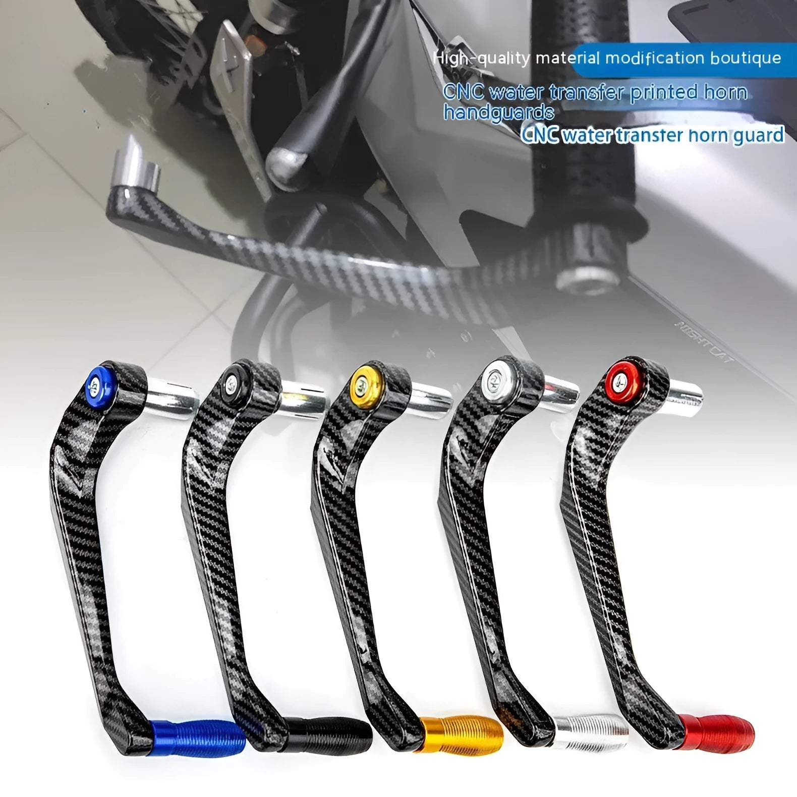 Pair of water transfer printed aluminium motorcycle hand guards in selected colour.