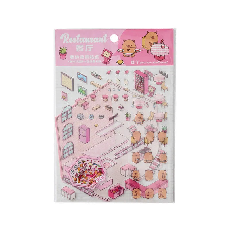 Capabala pre-cut landscaping cartoon stickers on a PET sheet in eight colour themes.
