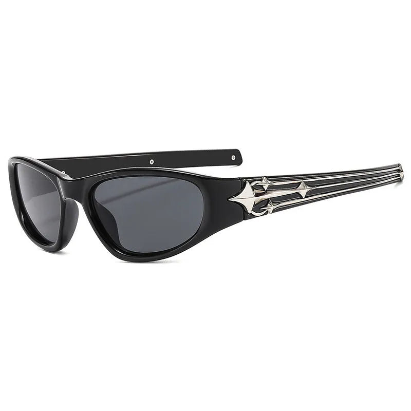 Windproof outdoor sports sunglasses with a PC frame and lens, shown in a black frame with blue lens colour option.
