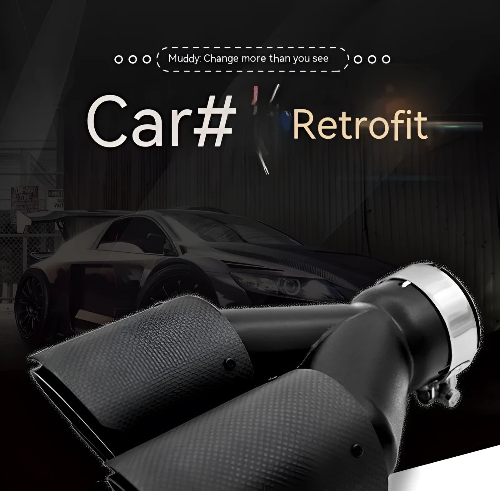 Black carbon fibre double outlet car exhaust pipe measuring 250mm for vehicle modification