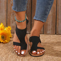 Women's cross-strap flat sandals with broadband design, patent leather PU upper, round toe, low top, in black