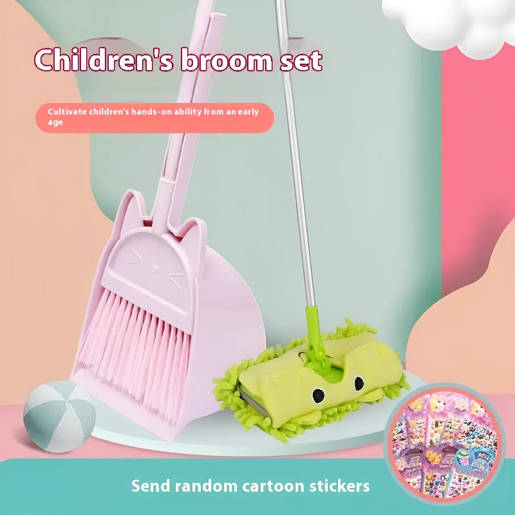 Purple broom and dustpan set with rotating brush holder for household floor cleaning