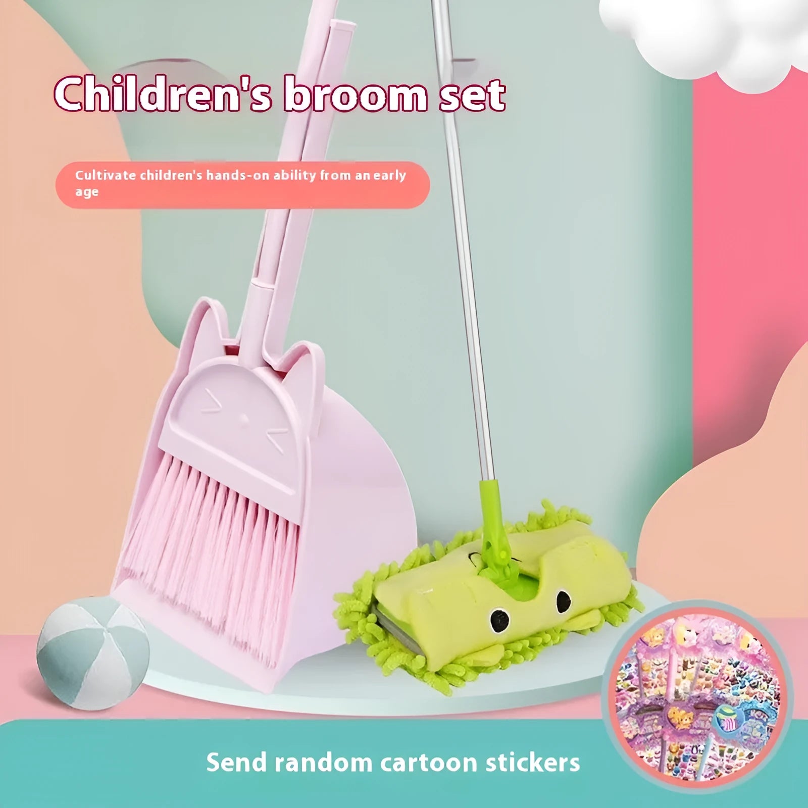 Purple broom and dustpan set with rotating brush holder for household floor cleaning