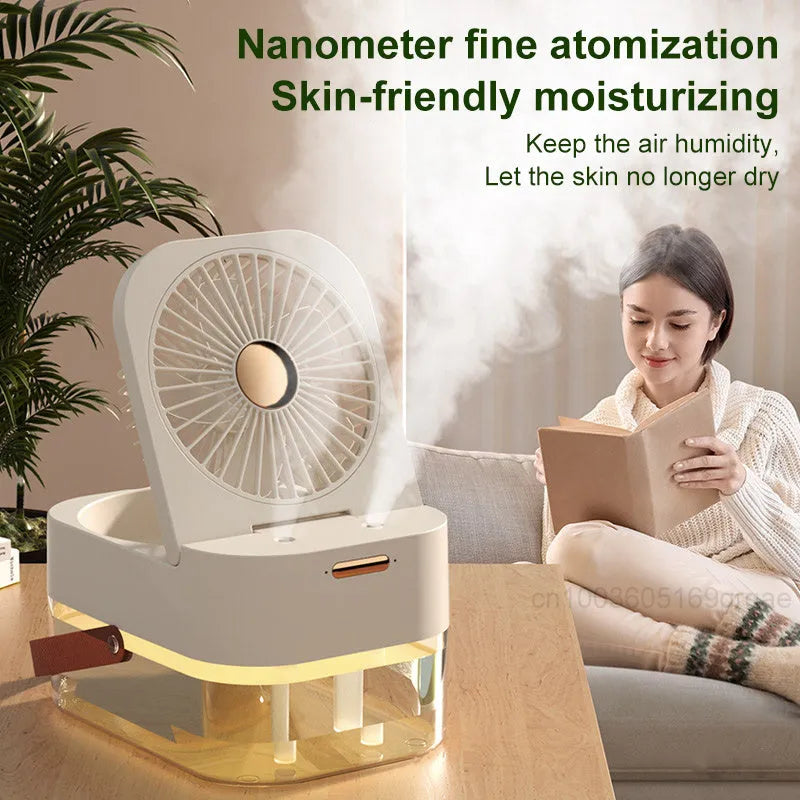 Portable USB mist fan with remote control, 2.5L water tank and night light in forest green colour