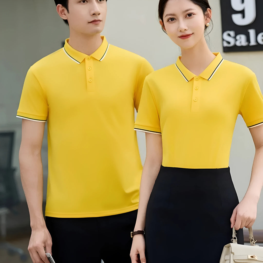 Men's ice ion lapel short sleeve polo shirt in thin nylon fabric shown in multiple colour options