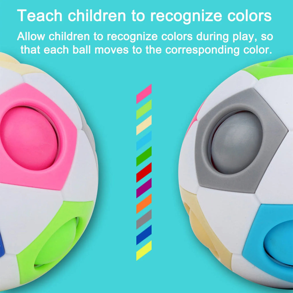 7cm diameter rainbow coloured plastic ball puzzle with visible internal coloured balls.