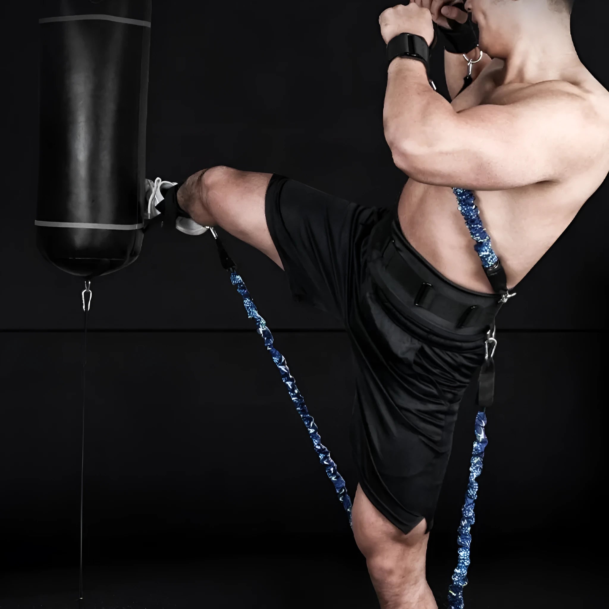 Colour-coded chest expander elastic belt with TPE tube for 100-300 lb resistance training.