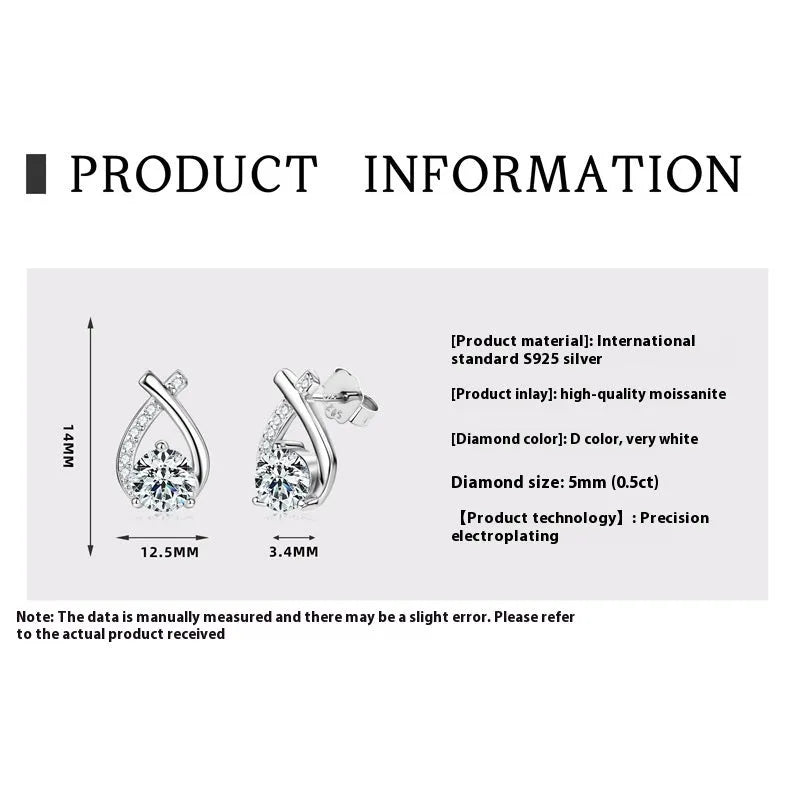 Moissanite earrings geometric circle silver electroplating gold platinum light luxury