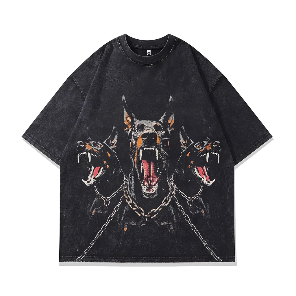 Men's short sleeve cotton t-shirt with character print pattern in loose-fitting style