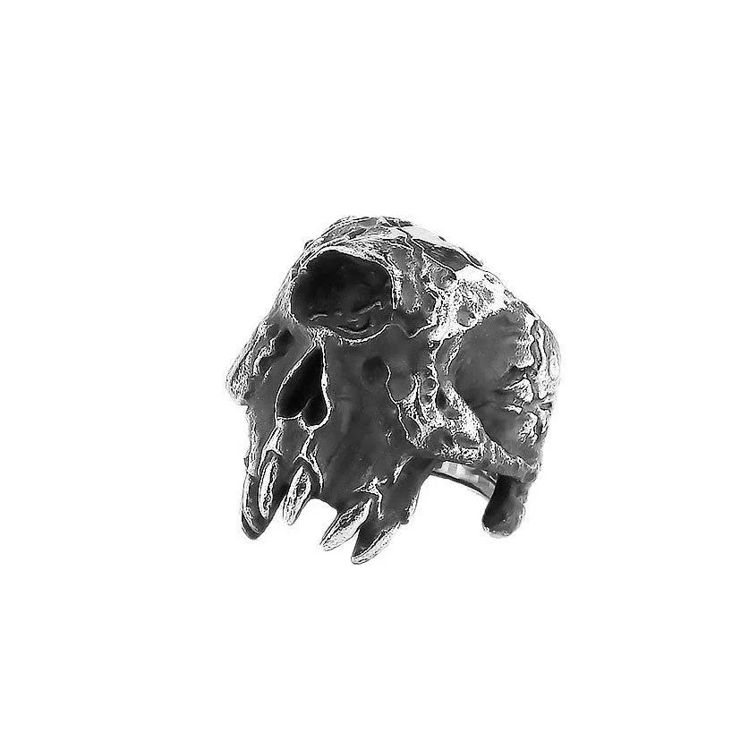 A retro-style alloy ring with a one-eyed skull design, shown in silver tone.