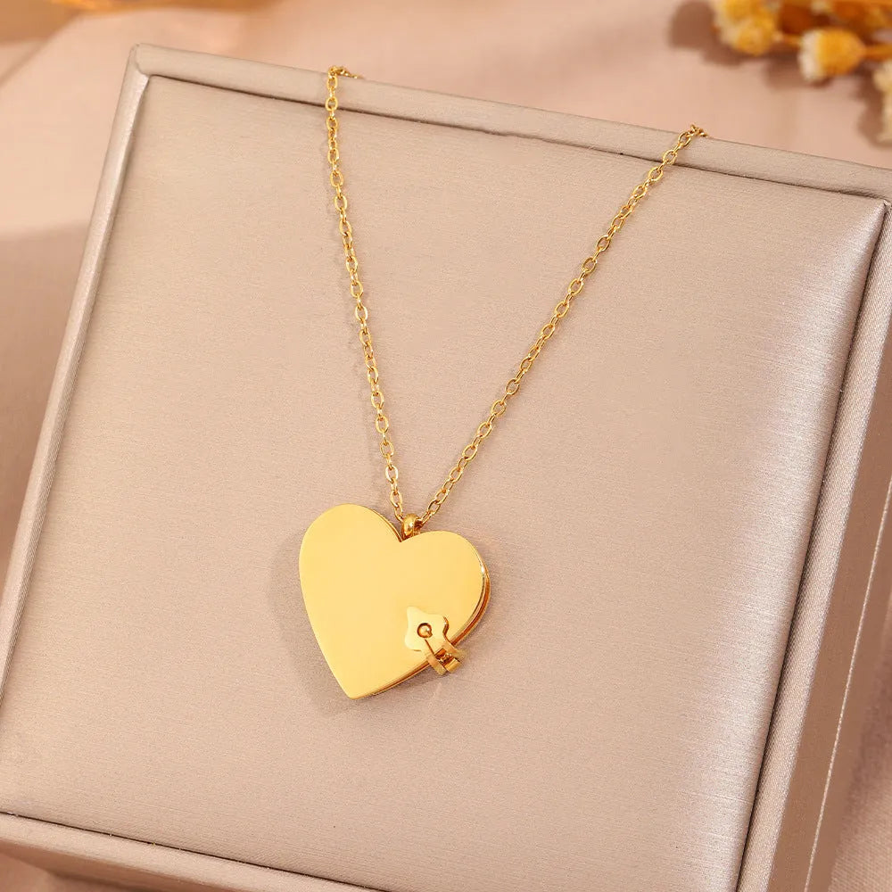 Love titanium steel heart-shaped book pendant necklace with PVD gold plating and O-link chain