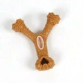Natural rubber dog chew bone toy in two shapes: an 8-shape and a Y-shape, for teeth cleaning and durable play.