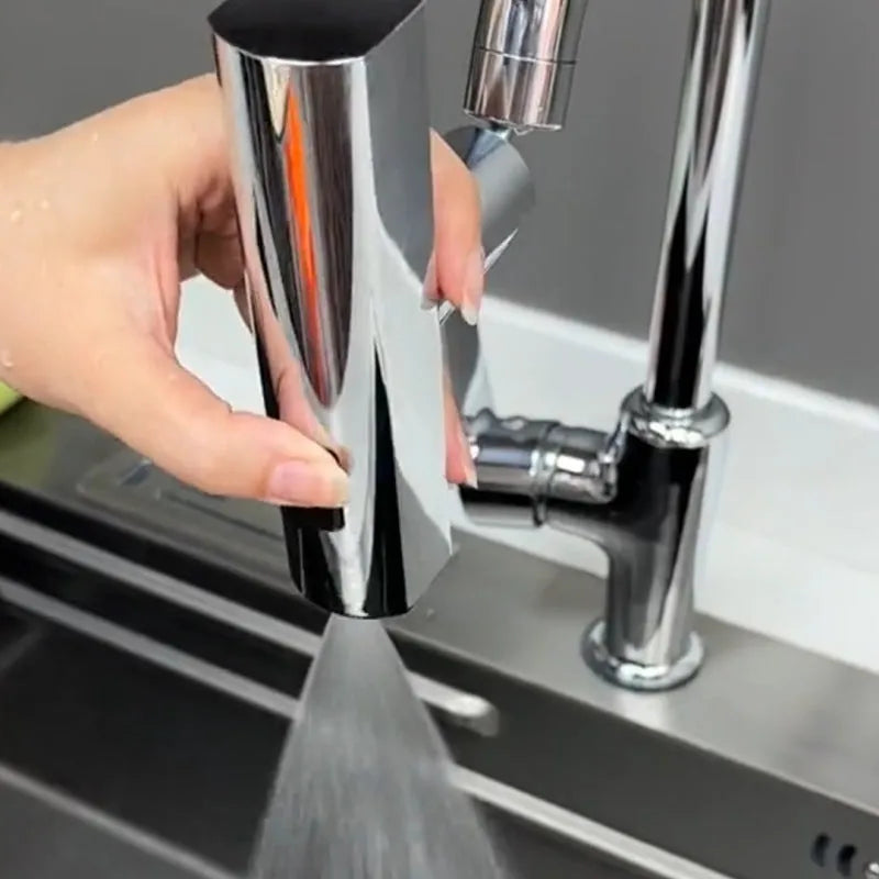 Black kitchen faucet waterfall outlet connector with rotating bubbler and pull-down sprayer