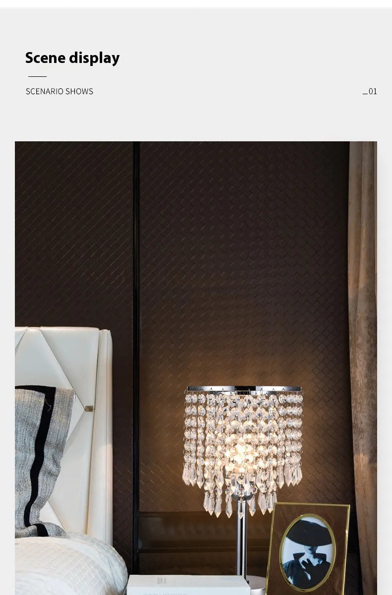 Rechargeable crystal decorative table lamp 20x42cm modern simplicity style on bedside table