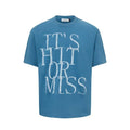 Men's blue American retro style t-shirt with white letter print and loose fit