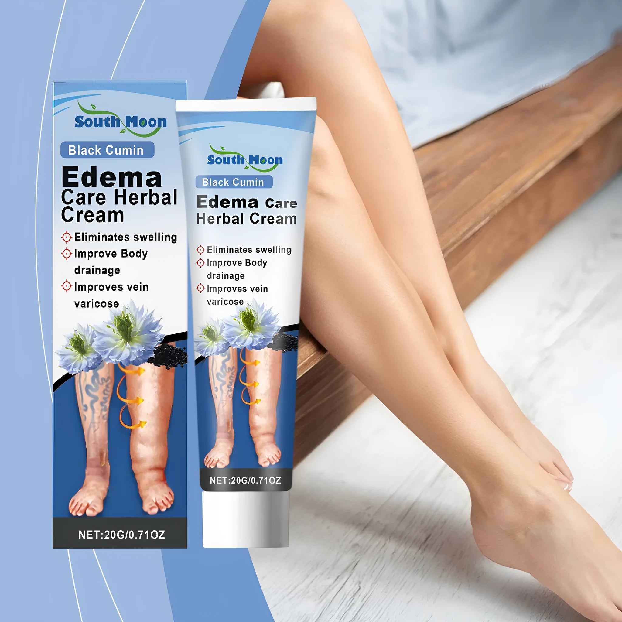 20g tube of Herbal Gentle Sopping Leg Care Cream on a white background.