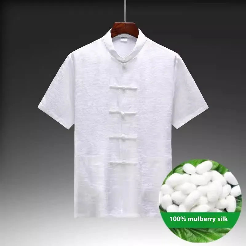 Men's mulberry silk Chinese style Tang suit in light green colour