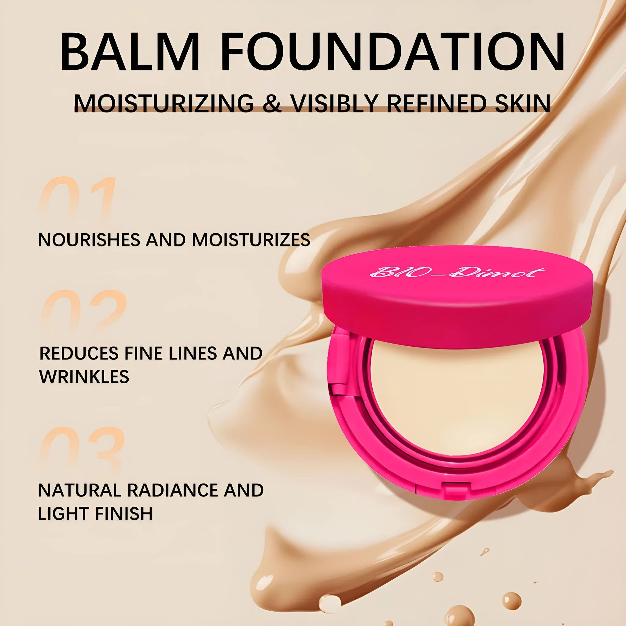 20g lightweight moisturising foundation cream bottle showing natural nude finish liquid foundation