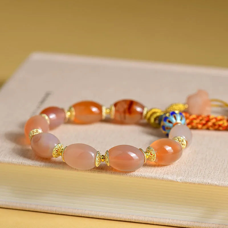 Jinsi jade agate Tibetan bracelet with geometric flower shapes and lily pattern in colour Z009