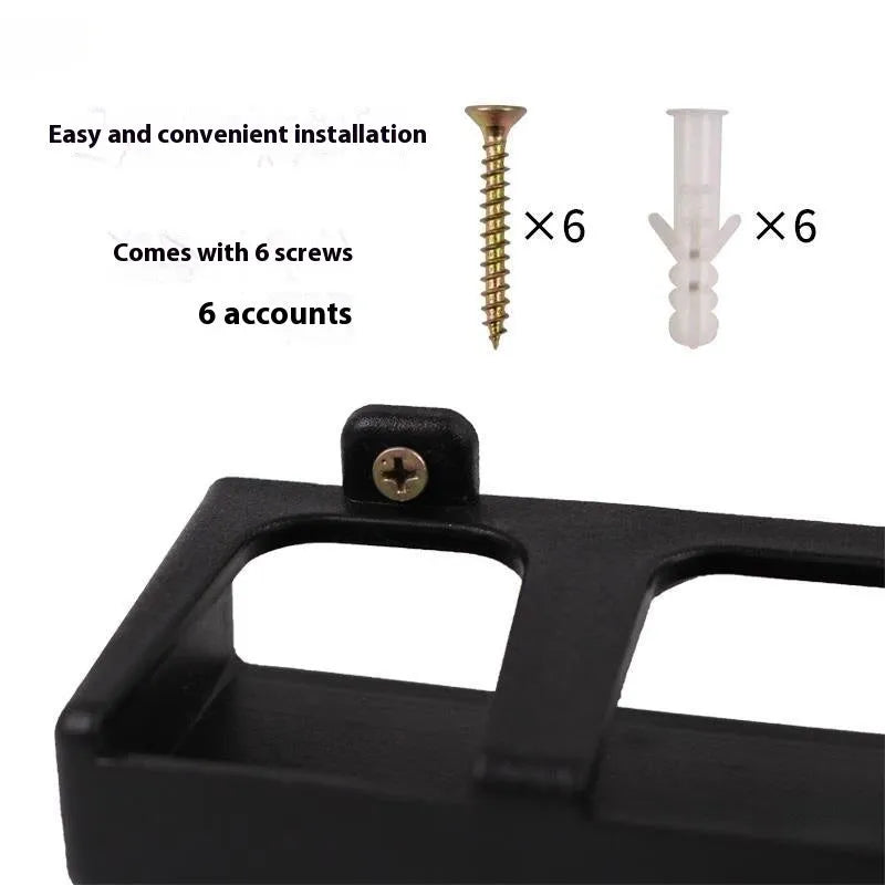 Black ABS plastic wall-mounted fishing rod holder bracket for upright or horizontal storage.