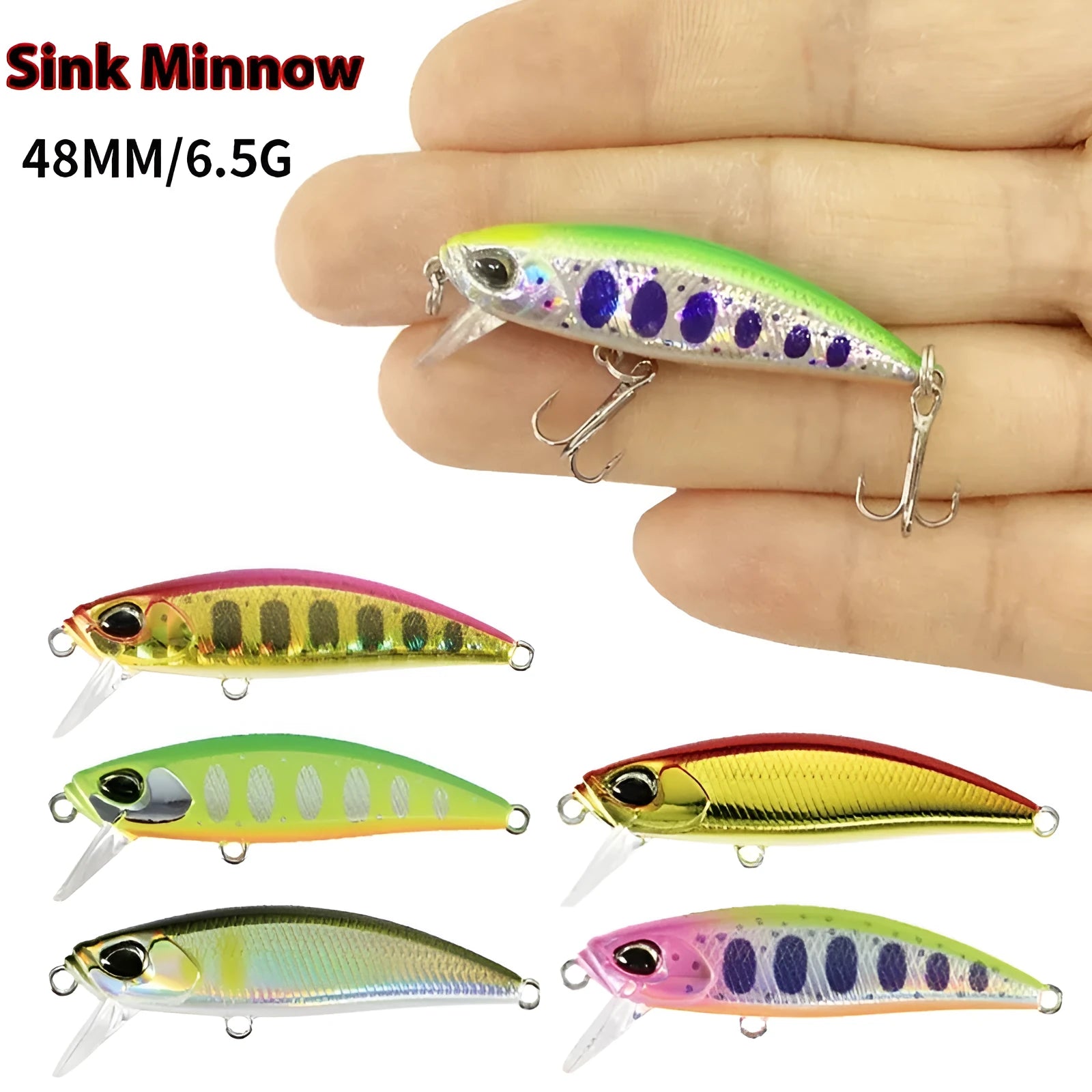 48mm hard plastic fishing lure for mandarin fish and snakehead, shown in one of 14 available colour patterns.