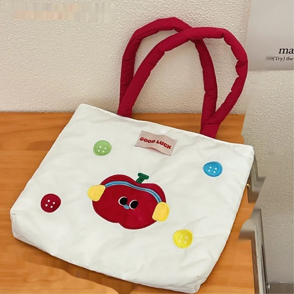 Cartoon kitten print canvas tote bag showing dimensions of 30cm wide by 36cm tall.