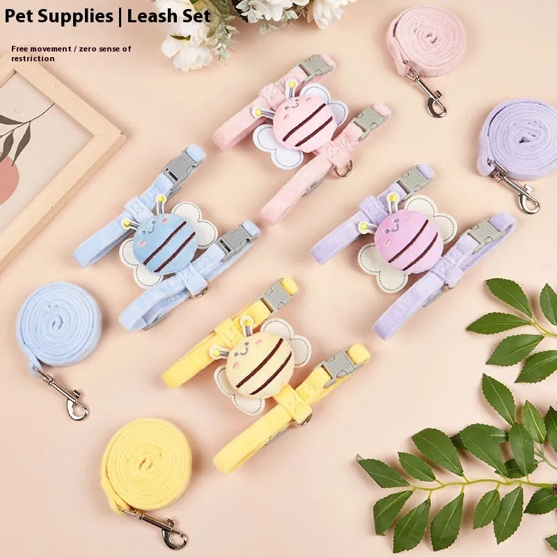 Bee-shaped outdoor cat leash with adjustable harness in pink, yellow, or blue colours