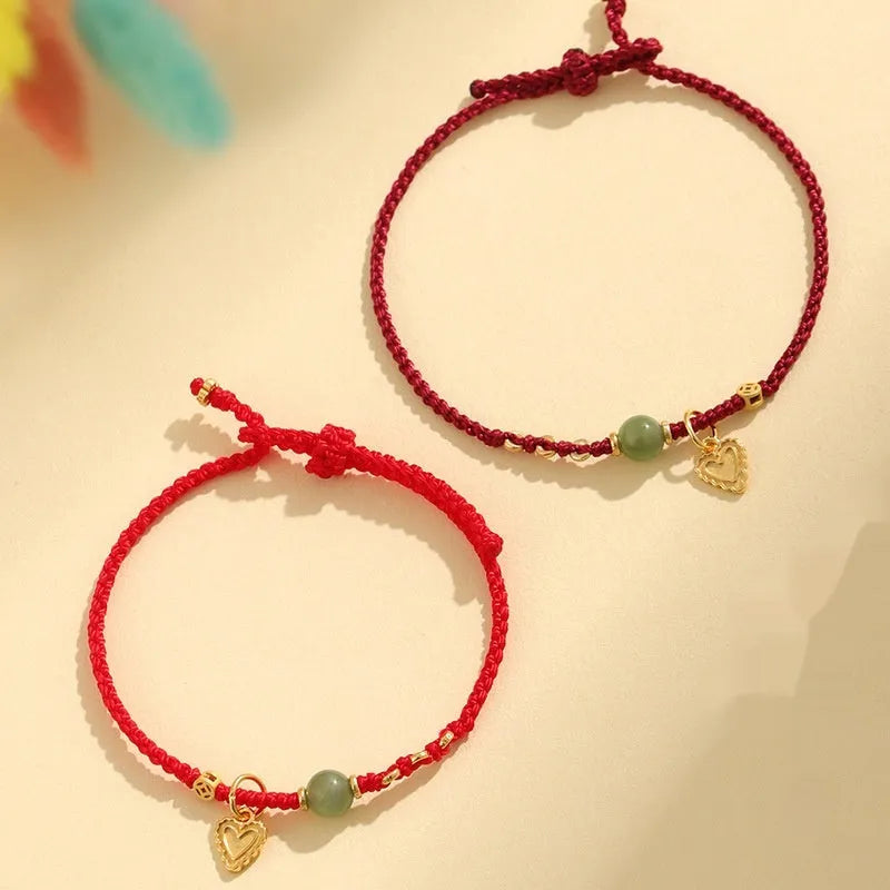 925 silver and Hetian jade handmade woven bracelet with red carrying strap