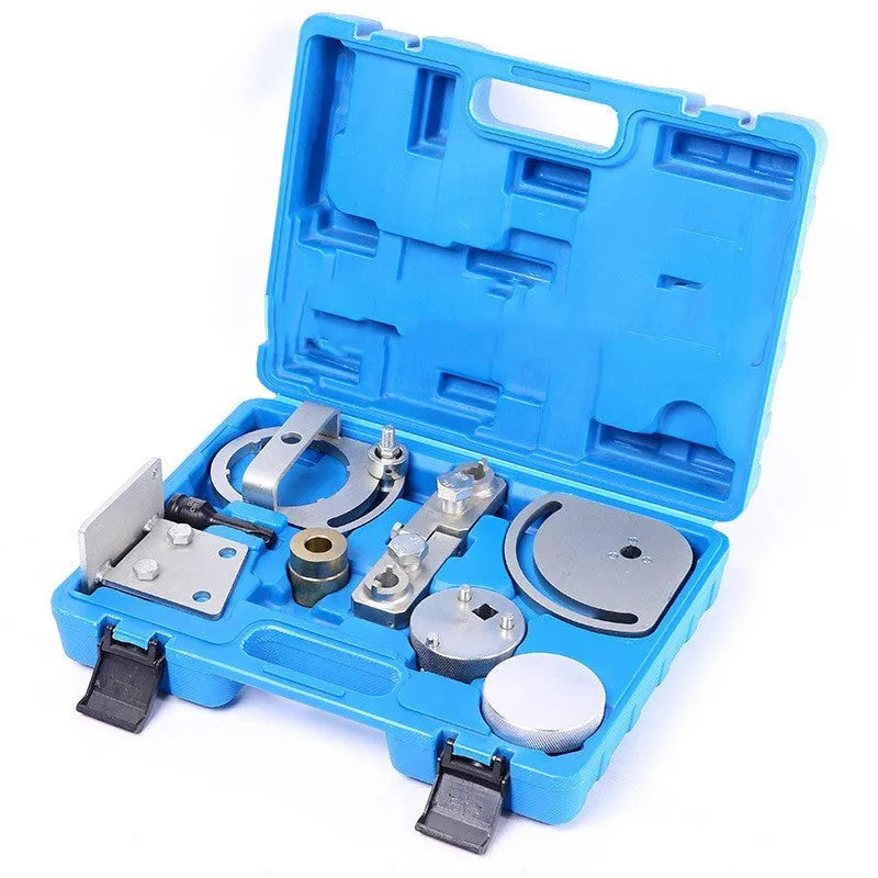 Volvo Land Rover engine timing tool kit with 8 carbon steel pieces for camshaft alignment.
