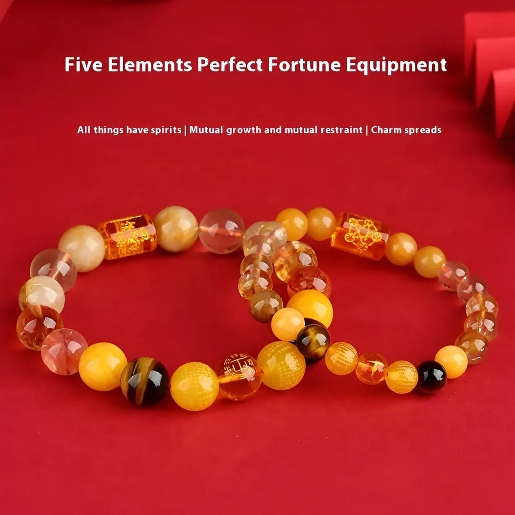 Handmade five elements crystal bracelet in national style with geometry round beads
