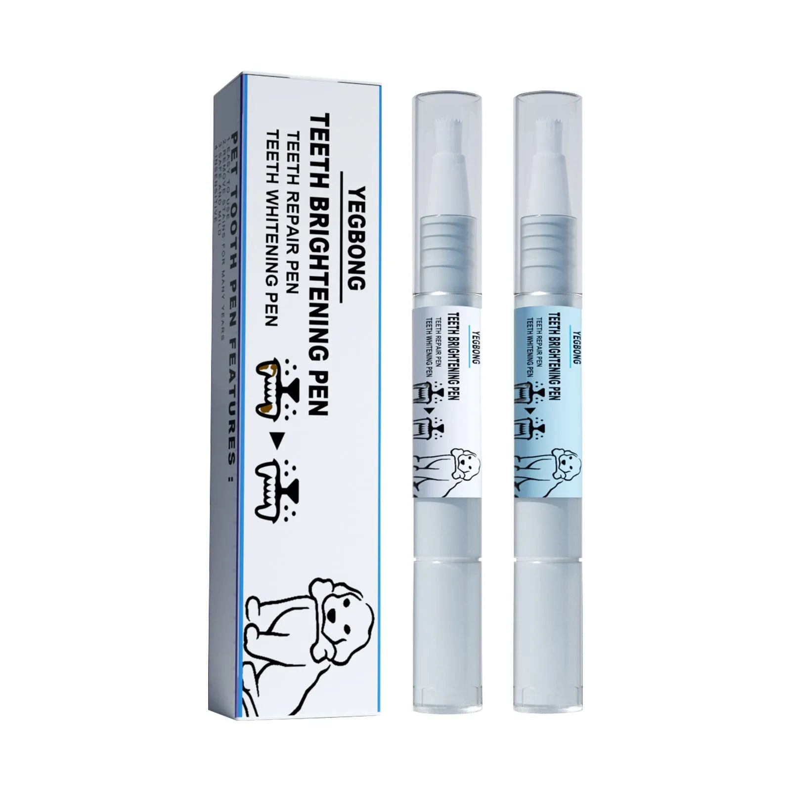 Yegbong pet teeth whitening pen dental care kit with 3ml+3ml applicator and two toothbrushes for dogs and cats