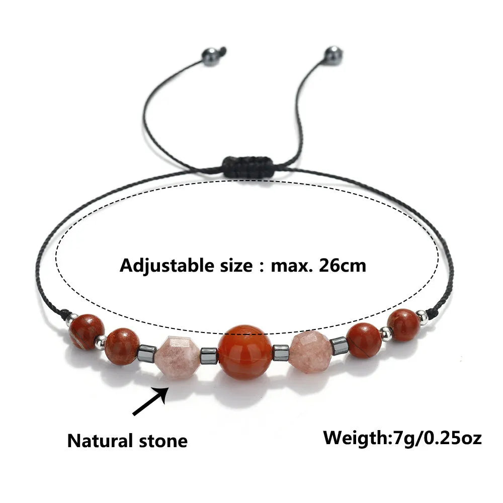 Red geometric bead crystal bracelet with sunstone, redstone and copper elements