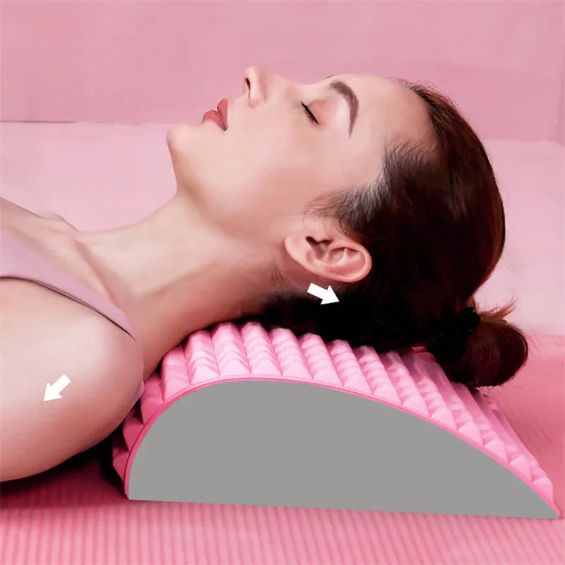 Blue back stretcher pillow for lumbar support with acupressure massage function