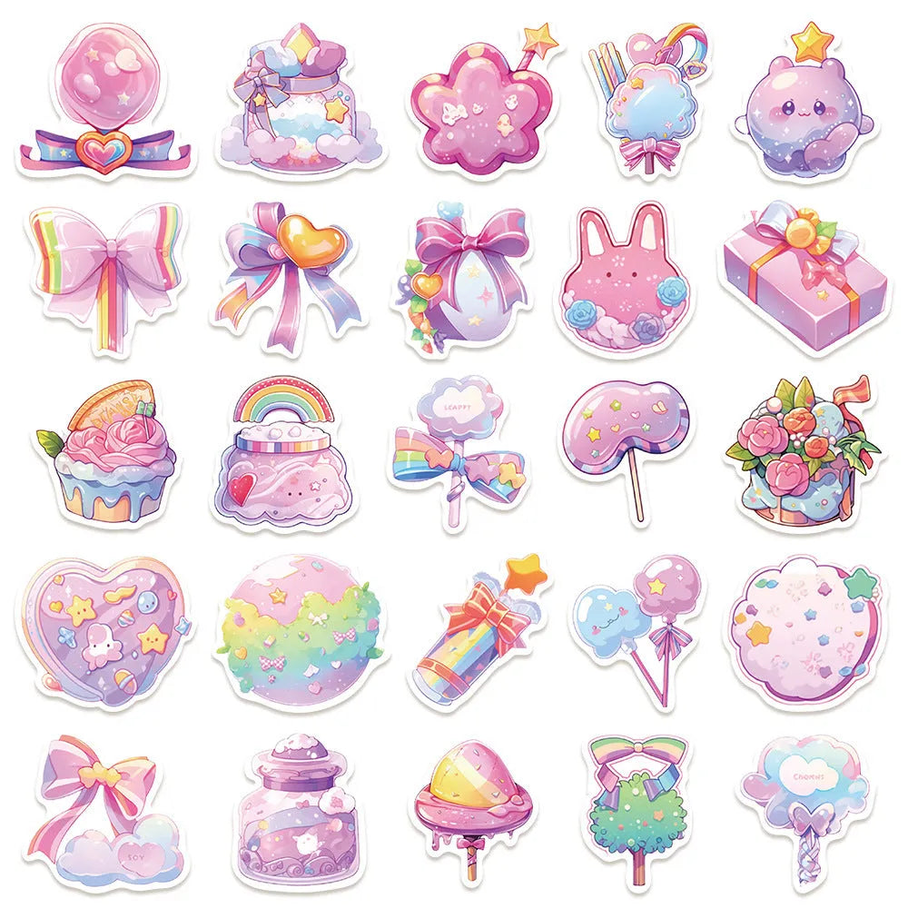 Pack of 50 fresh candy design waterproof stickers for journal decoration, each measuring 4-7cm.