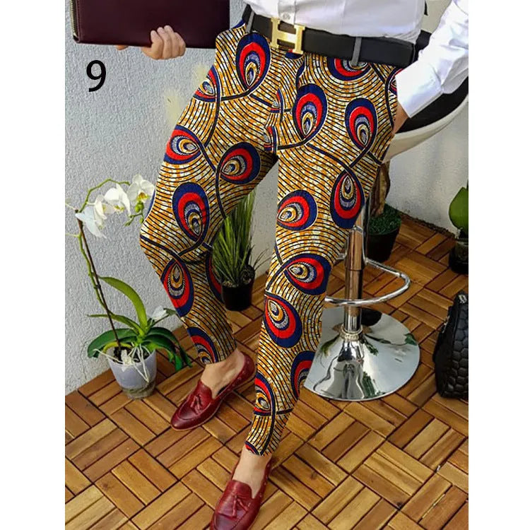 Men's slim-fit plaid casual trousers with 3D printed pattern in straight leg design