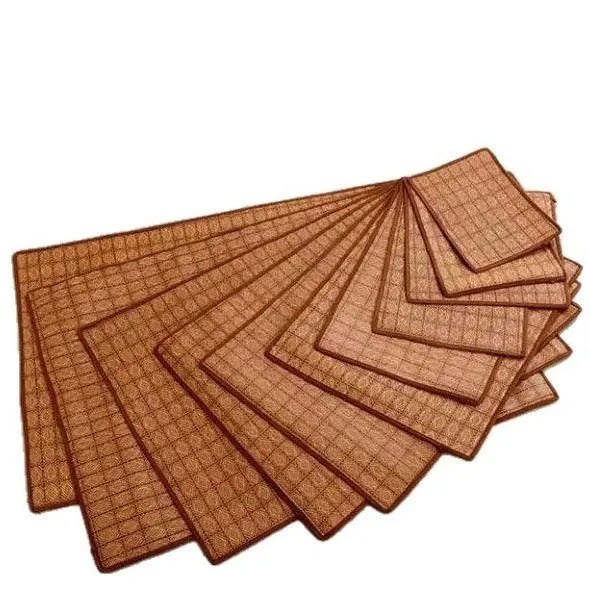 Brown rattan fibre cooling mat for dogs, shown in a large size on a floor.