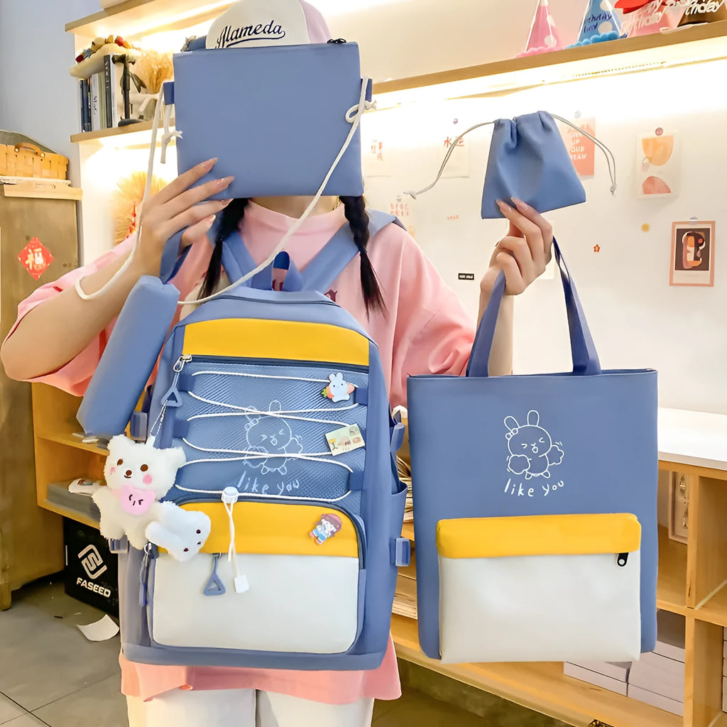 Lightweight large student backpack in black, blue, pink, and purple colour options.