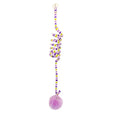 Spring-mounted cat toy with bell stick and inflatable ball, attached to a door via suction cup.