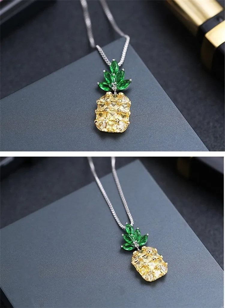 Silver plated Korean fashion necklace with geometric pineapple diamond pendant for women.