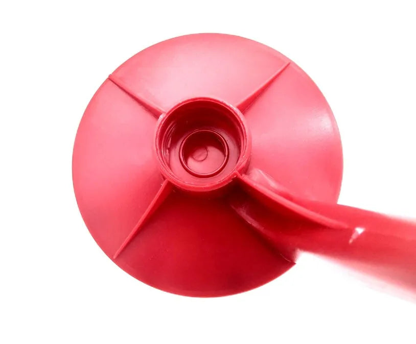 Red plastic Magic Tap manual soda bottle dispenser for 2-litre bottles.