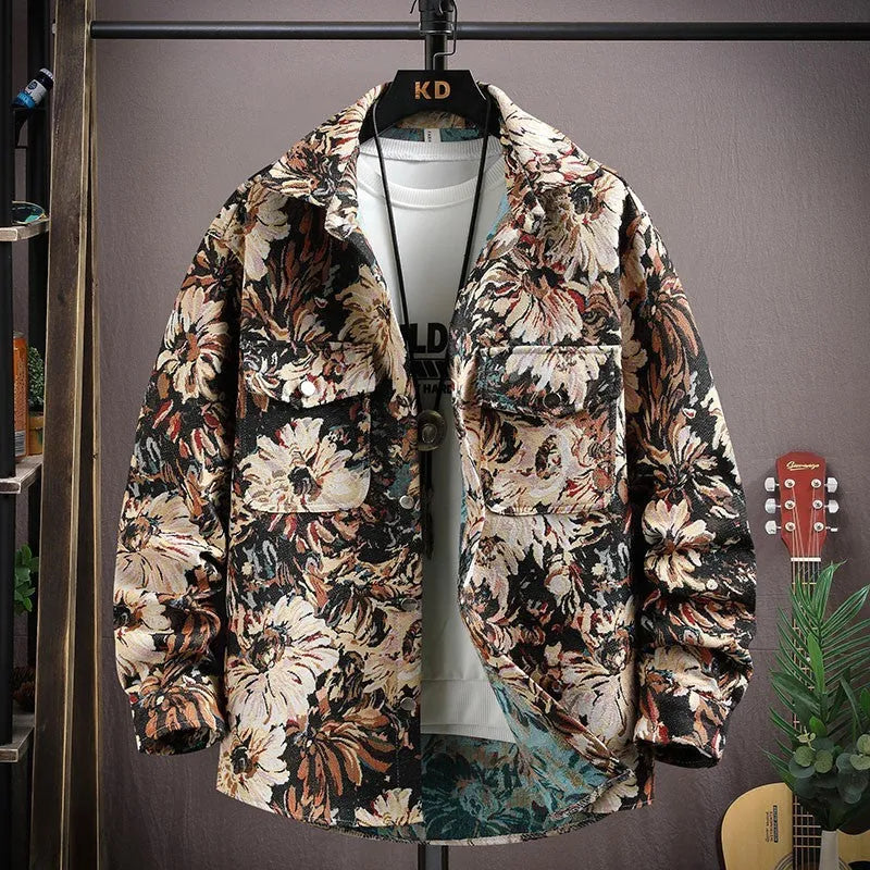 Casual lapel shirt coat in a colour option, shown with long sleeves and a straight hem.